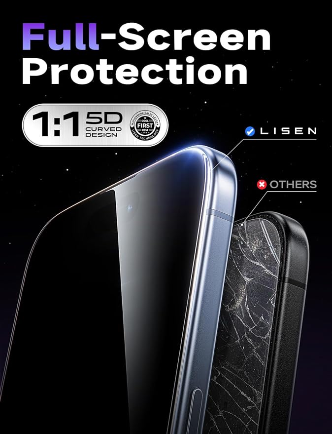 LISEN 2 Pack [Top 9H+ Hardness] Glass for iPhone 17 / iPhone 16 Pro Screen Protector Military Grade Shatterproof 8K HD Auto Dust-Elimination Bubble Free Tempered Glass with Ultra Fit Tray