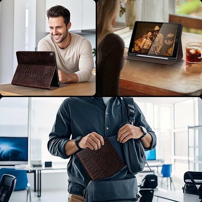 Gexmil Leather Case for iPad air 10.5 Inch (3rd Gen.2019)iPad Pro 10.5 Inch(2017) with Built-in Apple Pencil HolderPremium Cowhide Folio CoverBrown Crocodile