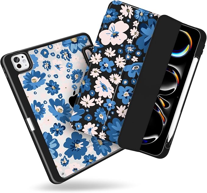 MecBevia Case for iPad Pro 11 inch M5 2025 / M4 2024 (6th/5th Gen) A3357 A3358 A3359 A2836 A2837 A3006 – Built-in Pencil Holder &amp Auto Wake/Sleep Summer Meadow