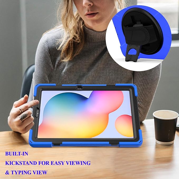 KIQ Shield Series Galaxy S6 Lite Case Heavy Duty Tablet Shockproof Rugged Tab S6 Lite Cover W/Stand Shoulder Strap for Samsung Galaxy Tab S6 Lite 10.4 Inch 2022/2020 P610/P613/P615/P619 - Dark Blue