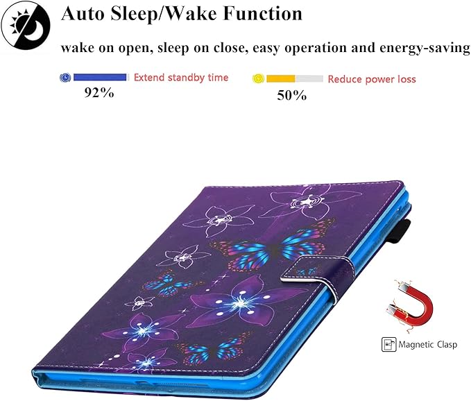 for iPad Pro 11 inch M4 Case 2024 (Model: A2836/A2837/A3006)with Stand/Hand Strap/Pencil Holder/Pockets [Auto Wake/Sleep] Magnetic Smart Slim Wallet Shockproof Cover Purple Flower Butterfly