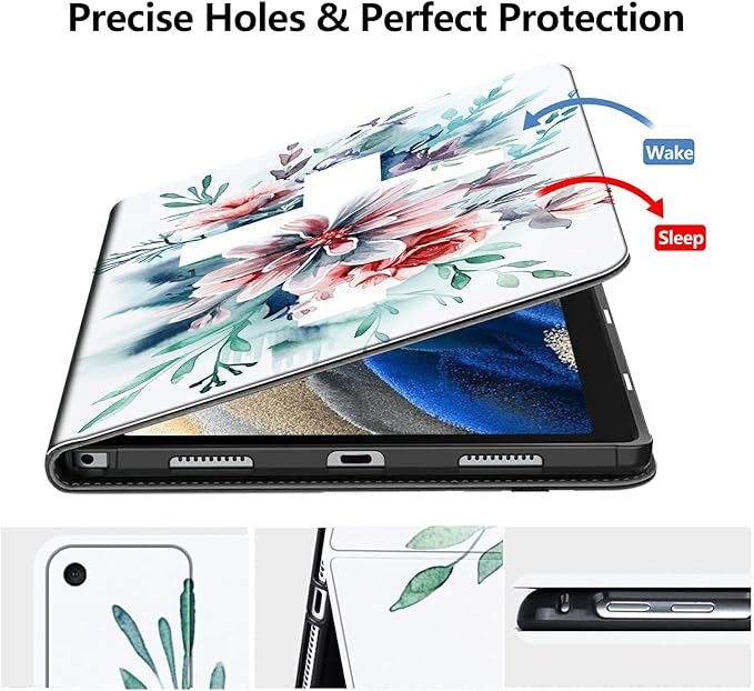 DIGTIALLL Case for Amazon Kindle Fire HD 8 &amp 8 Plus Tablet (12th Generation/10th Generation 2024/2022/2020 Release) PU Leather Smart Protective Cover with Auto Sleep/WakeWatercolor Cross Flowers