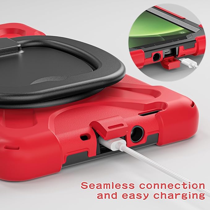 Rugged Case for Samsung Galaxy Tab Active5 5G (SM-X306B/X300) w/ 360° Rotating Hanging Ring Handle Grip Kickstand Heavy Duty Shock-Proof Armor Cover w/Shoulder Strap Stylus Holder (Red)