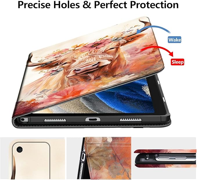 DIGTIALLL Case for Amazon Kindle Fire HD 10 &amp 10 Plus Tablet (11th Generation 2021 Release) 10.1 PU Leather Smart Protective Cover with Auto Sleep/WakeHighlands Cows and Floral