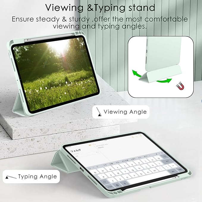 ZryXal iPad Pro 11 Inch Case (M5) 2025/ (M4) 2024 (Model: A2836/A2837/A3006) Trifold Stand Smart Cover with Pencil Holder and Soft TPU Back Auto Wake/Sleep (Pale Green)