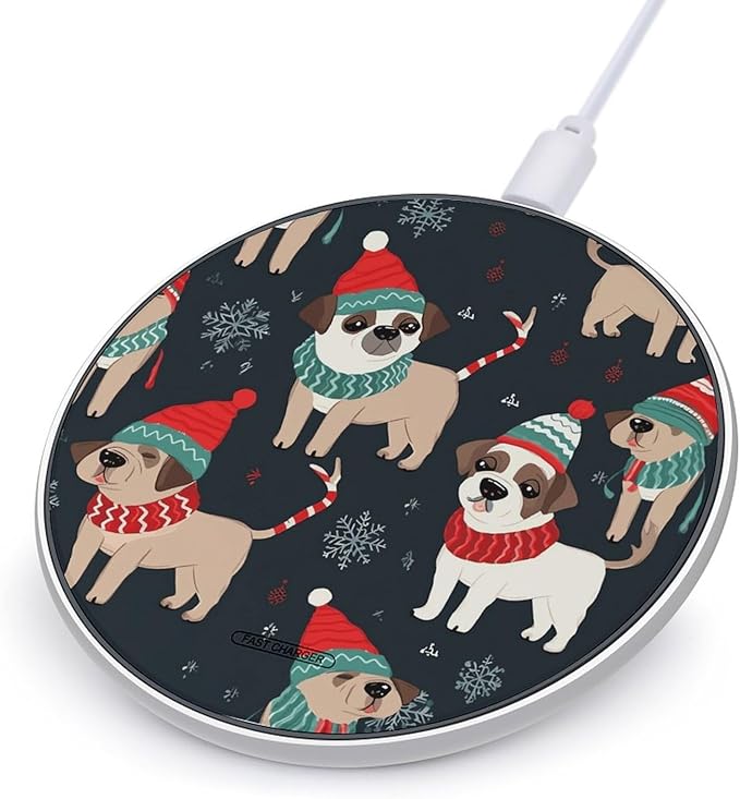 Merry Christmas Dog Wireless Charger Fast Wireless Charging Pad with USB Cable 10W Anti-Slip Magnetic Wireless Charger Portable Slim Charger Puck Travel Charging Station