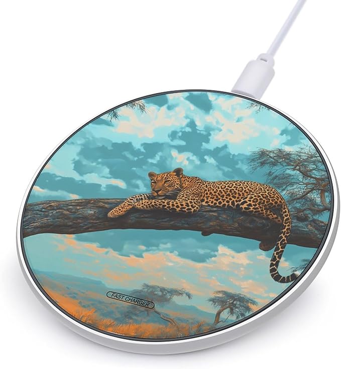Leopard Lounging On Branch Acacia Tree Phone Charger Magnetic Charging Pad Anti-Slip with USB Cable