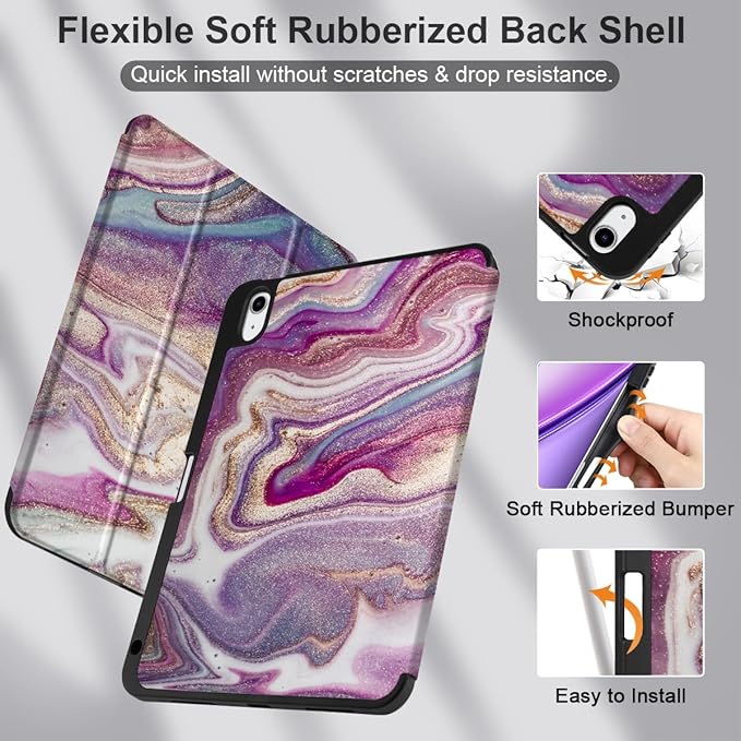 DONGKE for iPad Air 11 Inch Case M4 2026 / M3 2025 / M2 2024 &amp iPad Air 5th 2022 / 4th Gen 2020 10.9 Inch Ultra Thin Soft TPU Back Cover with Pencil Holder Support Auto Wake/Sleep Pink Marble