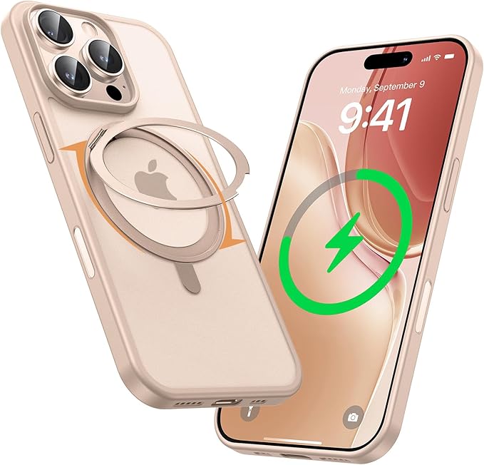 MAGIC JOHN 360° Rotatable Magnetic Invisible Stand for iPhone 16 Pro Case [Camera Control Button] [Compatible with MagSafe] 16FT Shockproof for iPhone 16 Pro Case with Kickstand Rose Gold