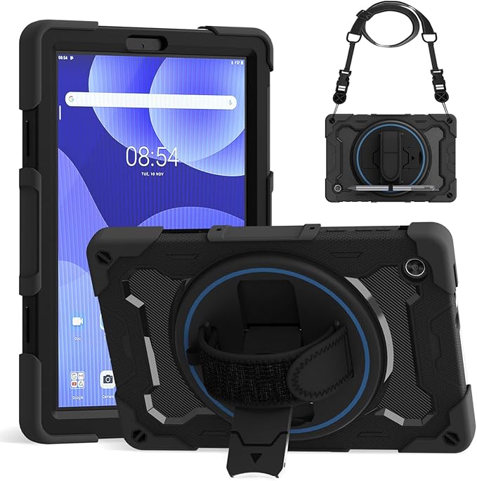 Tablet Case for Lenovo Tab M10 HD 2nd Genneration 10.1 2020 Model (TB-X306F TB-X306X) Rugged Protection Cover with Hand and Shoulder Strap 360 Rotating Kickstand Black