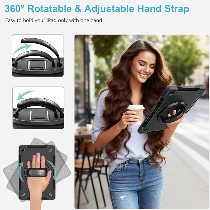 Case for Galaxy Tab A11 Plus 11 Inch: TPU Samsung Tablet A11+ Cover 2025 with 360° Rotating Stand- Screen Protector -Hand Strap - Shoulder Strap - Pencil Holder - Black