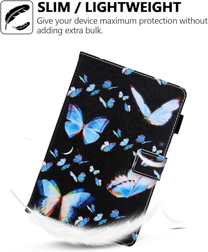 Folio Case for Amazon Fire HD 10 Tablet (5th/7th/9th Generation) Slim Fit Stand Magnetic Soft TPU Back Smart Cover for All-New Fire HD 10 2015/2017/2019 Sleep Mode Blue Butterflies