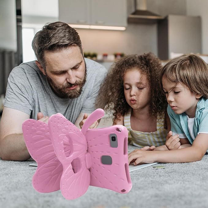 Universal Kids Case for Sunshine T1 Tablet/Sunshine T1 Elite Tablet Case Shockproof Light Weight Protective Stand Cover for Cloud Mobile Sunshine T1 Tablet 8 inch Cute Butterfly - Pink