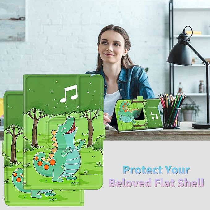 Universal Case for 2024 10 Inch Android 14 Tablets with Octa-Core Lightweight Flip Stand and Adjustable Protective Cover Case for 9 - 10.5 Touchscreen Tablet Dinosaur