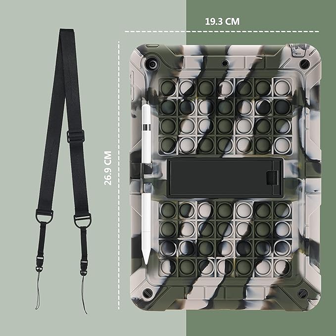 XZC iPad 9th/8th/7th Generation Case (iPad 10.2 Case 2021/2020/2019) Shockproof Drop Protection iPad Cover with Pencil Holder Kickstand Shoulder Strap (Camouflage 1)