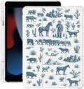 Western Cowboy for iPad mini 7 A17 Pro 2024/iPad Mini 6 Case with Pencil Holder Auto Sleep/Wake White Leather Soft TPU Back Cover