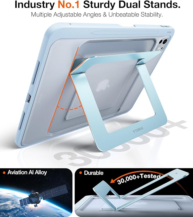 TORRAS Ostand K1 Guardian for iPad Pro 11 inch Case M5 2025 &amp 2024 M4 Ultra Stable Stand Multiple Adjustable Viewing Angles Slim Protective Kickstand iPad Pro 11 Case with Pencil Holder Blue