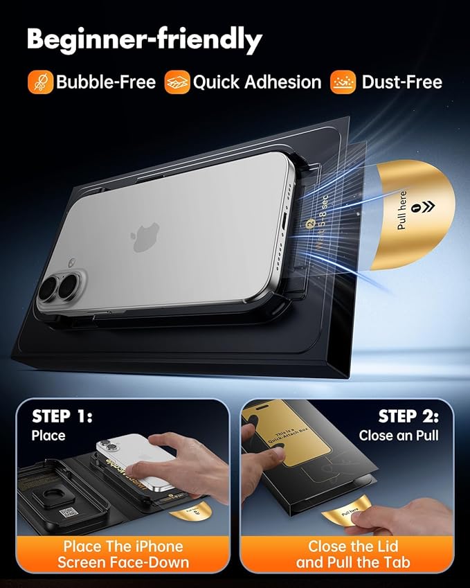 UNBREAKcable Privacy Screen Protector for iPhone 16 3 Pack Full Coverage Tempered Glass [28° Anti-Spy] [9H Hardness] [Easy Installation Box] Shatterproof Private Screen Guard