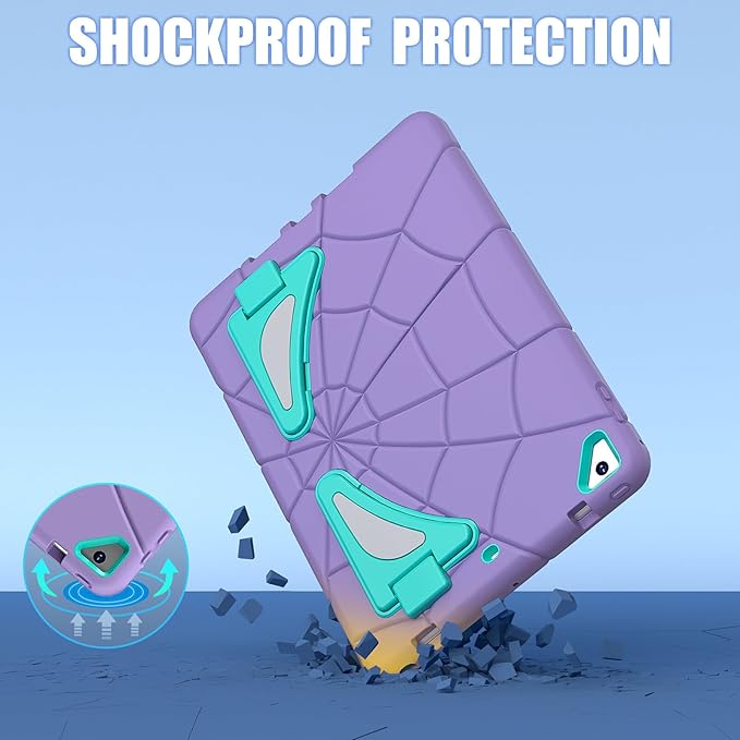 Compatible with Apple iPad 9.7 5th/6th(2017/2018)/Air 2/Pro 9.7 Tablet CaseLightweight Shockproof Rugged Protective Cover with Kickstand for Kids Children Boys Babies Purple Mint Green