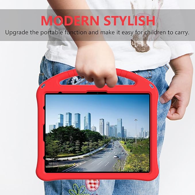 Dteck for iPad Air 11 Inch M2 2024/iPad Pro 11 inch 2024 M4 Kids Case with Pencil Holder Kiddie Lightweight Shockproof Full-Body Handle Stand EVA Tablet Protective Girl Boy Kids Friendly CaseRed