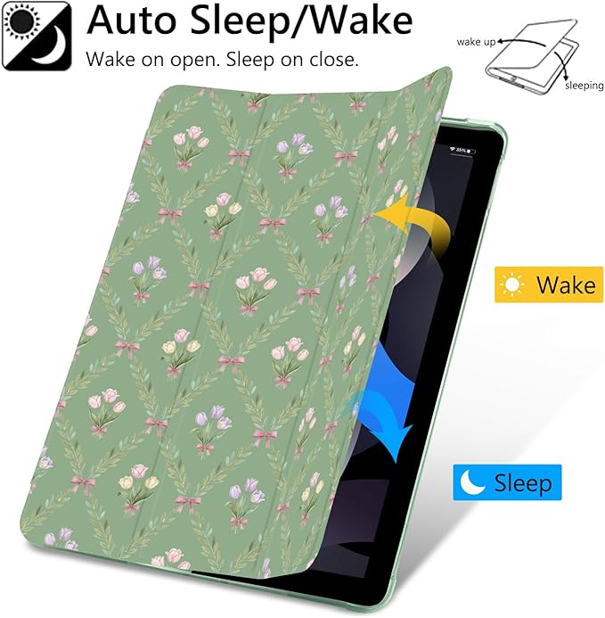Grid Tulip Bouquet Case for iPad Pro 13-inch (M4) 2024 Protective CasePencil Holder &amp Clear Soft TPU Back &amp Trifold Smart Tablet Cover for Women (Model Number:A2925/A2926/A3007)