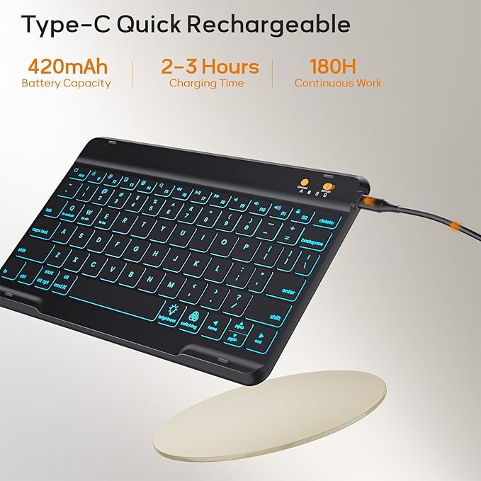 BLUTLOTUS for iPad 11th (A16) 10th Generation Case with Keyboard (2025/2022) - 360° Rotatable Magnetic Folio Cover 7 Color Backlit Detachable Keyboard with Pencil Holder (Black)