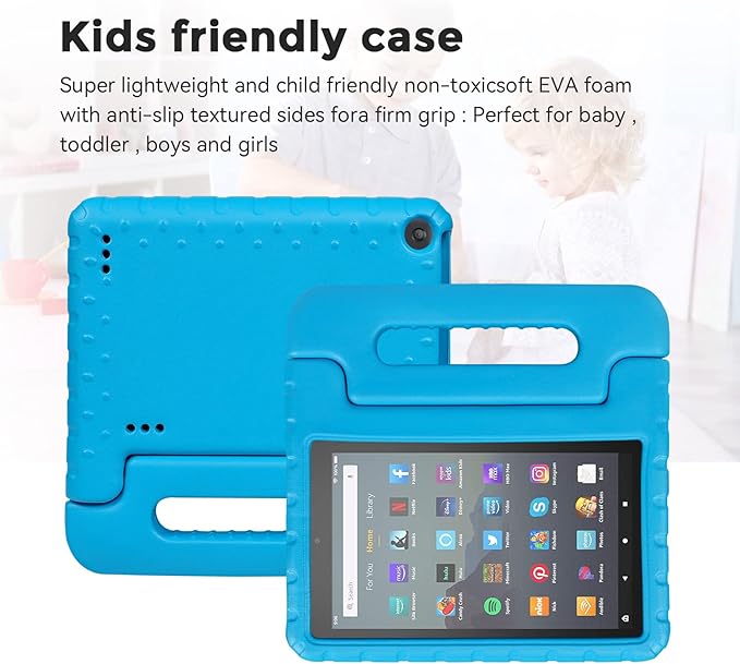 Kids Case for Fire 7 Inch Tablet 9th/7th/5th Generation Tablet (2019/2017/2015 Release) Kid-Proof &amp Shockproof Case Sturdy Soft Durable EVA Protective Cover with Convenient Handle Blue