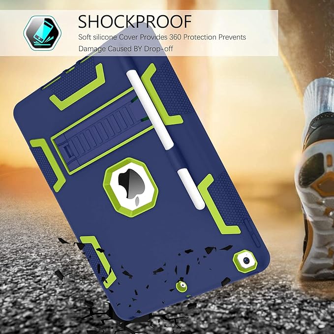 BENTOBEN iPad Case - 3in1 Heavy Duty Rugged Protective Cover with Stand &amp Pen Holder Navy Blue/Green