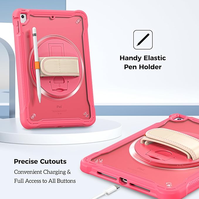 ProCase Rugged Case for iPad 9.7 Inch 5th 6th Gen/iPad Air 2 / iPad Pro 9.7 Case Heavy Duty Shockproof Rugged Cover with Hand Strap 360 Degree Rotatable Kickstand Protective for iPad 9.7 -Melonpink
