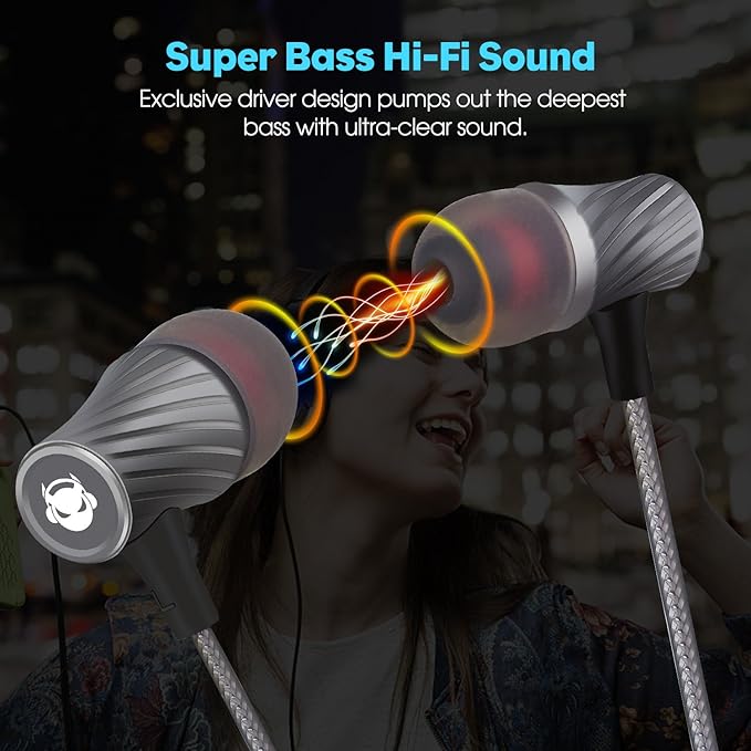 Wired Earbuds with Microphone Super Bass Sound Noise Isolation Lightweight Cable Headphones for Running Office Travel Gaming Durable and Tangle-Free Ear Buds Earphones with 3.5mm Jack