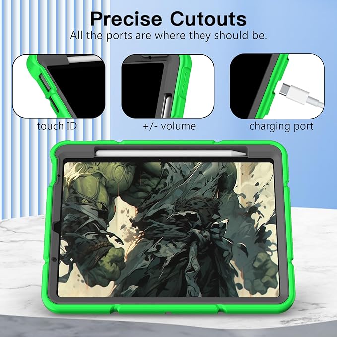 Grifobes for iPad Air 11 inch (M4/M3/M2) 2026/2025/2024 iPad Air 5th/4th Generation Case 2022/2020 10.9 Heavy Duty Protective Cover with Pen Holder Stand for i Pad Air 5 4 (Green)