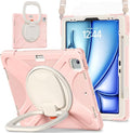 MEEgoodo Case for iPad Air 13 inch 2025 (M3) /2024 (M2) &amp iPad Pro 12.9 Case 6th/5th/4th/3rd Generation 2022 2021 2020 2018 Tablet Cover with Pencil Holder/Rotating Stand/Shoulder Strap Rose Gol