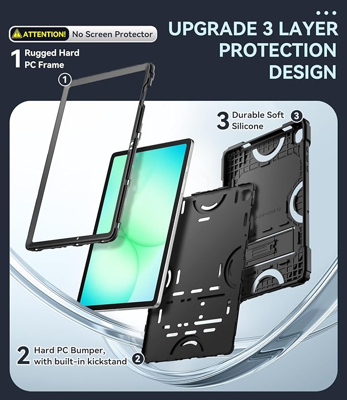 Case for Samsung Galaxy Tab A11 Plus 2026/ Tab A9 Plus 2023 11 inch Military Grade Shockproof Protective Cover with Built-in Kickstand for A11+/ A9+ 11 Tablet Black