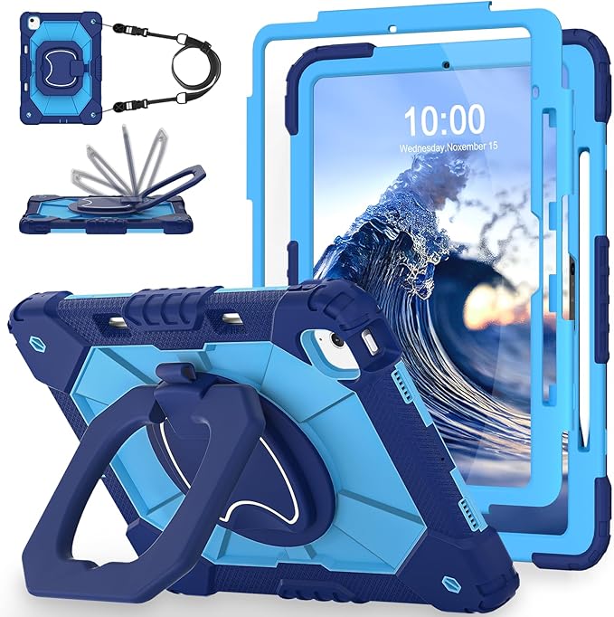 WESOROL Cases for iPad Air 13 Inch (M3/M2) 2025/2024 with Screen Protector/360° Rotating Stand/Pencil Holder/Shoulder StrapMilitary Grade Shockproof Cover for iPad Air Case 13 Inch Navy Blue