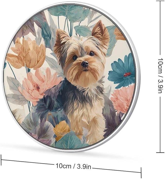 Yorkshire Terrier Dog Plant Fast Portable Charger 10W Funny Graphic Phone Charging Pad with USB Cable