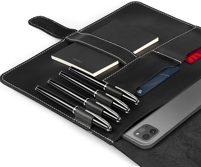 Londo Genuine Leather Tablet Cover – iPad Pro 12.9 Case with Two Card Slots &amp Leather Pen/Apple Pencil Holders