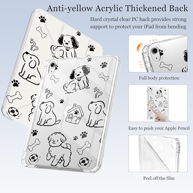 Cute Kawaii Puppy Dog for iPad Pro 11 Inch Case 4th/3rd/2nd Generation 2022/2021/2020 with Pencil Holder Auto Sleep/Wake White Leather Acrylic Back Detachable Cover