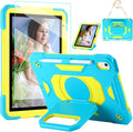 Case for iPad (A16) 2025 11th Gen 10.9'' iPad 10th Generation 2022 10.9'' with Tempered Glass Screen Protector Rugged Kid Case with Shoulder Strap/Pencil Holder/Folding Stand (Blue+Yellow)