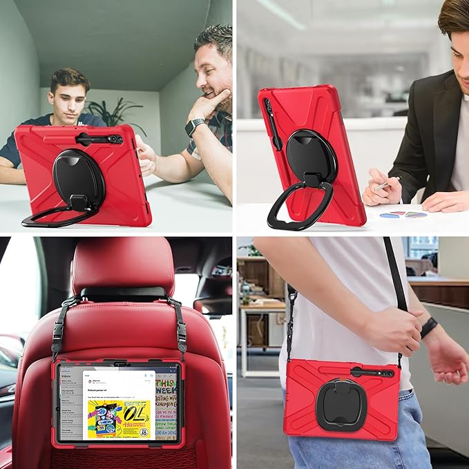 BATYUE Case for Samsung Galaxy Tab S10+ Plus /S9 FE+ Plus /S9+ Plus /S8+ Plus /S7+ Plus /S7 FE 5G 12.4 inch Shockproof Protective Tablet Case with Shoulder Strap Kickstand Red