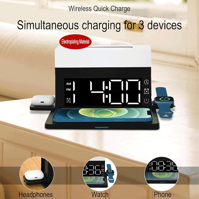 Wireless Charger Alarm Clock N65 White