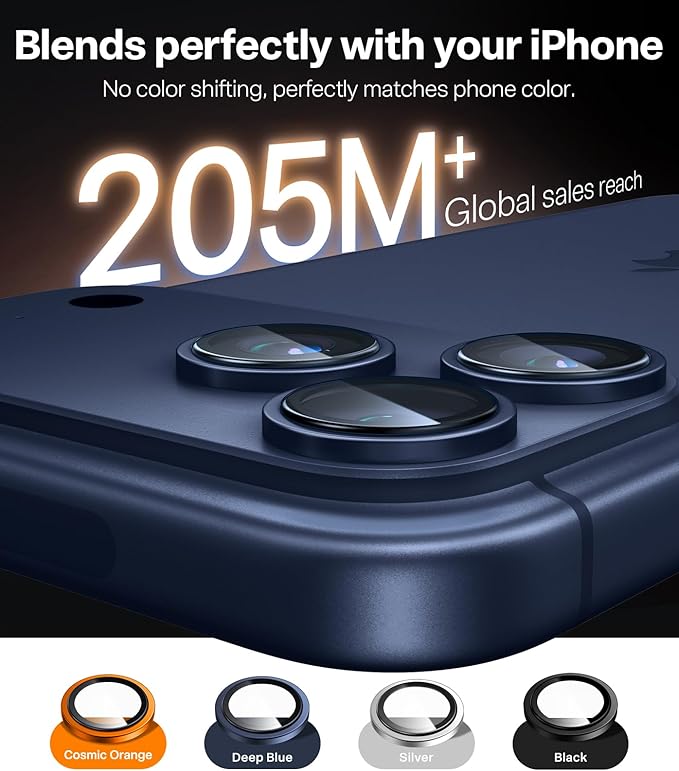 TORRAS 3-Year Ultimate Durability for iPhone 17 Pro Max/17 Pro Camera Lens Protector-1:1 Invisible Fit &amp Ultra Clarity Military-Grade 9H+ Aerospace Glass Anti-Scratch Metal Frame Deep Blue