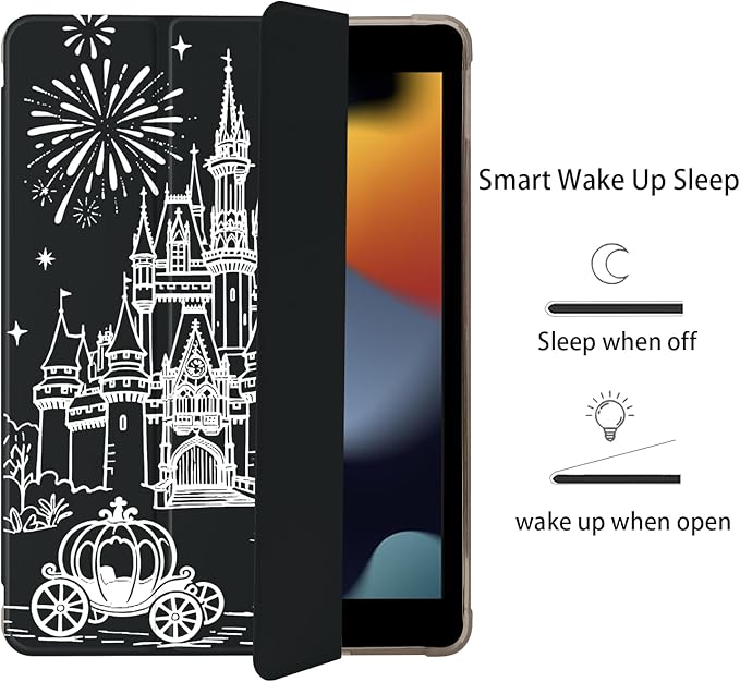 Cute White Castle for iPad Air 13 Inch Case M3 2025/M2 2024 with Pencil Holder Auto Sleep/Wake Black Leather Soft TPU Back Cover