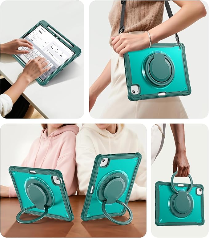 BATYUE Case for iPad Air 11-inch M4(2026)/M3(2025)/M2(2024) iPad Air 4/5 10.9 &amp Pro 11 2018-2022 - Shockproof Case with 360° Rotating Stand &amp Handle Pencil Holder Shoulder StrapMidnightG