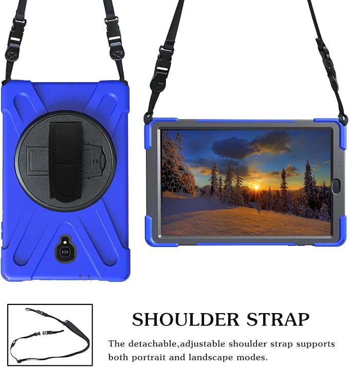Case for Samsung Galaxy Tab A 10.5 2018 (SM-T590/T595/T597)Portable Heavy Duty Dropproof Protective Cover Case with 360 Rotating StandHandle &amp Shoulder StrapStylus Pen (New Blue)