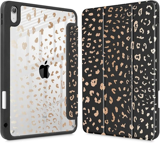 May Chen for iPad (A16) 11th Generation Case 11 Inch 2025 iPad 10th Gen Case 2022 10.9 inch Built-in Pencil Holder with Shockproof Cover Clear Transparent Back Shell Auto Wake/Sleep Leopard Print