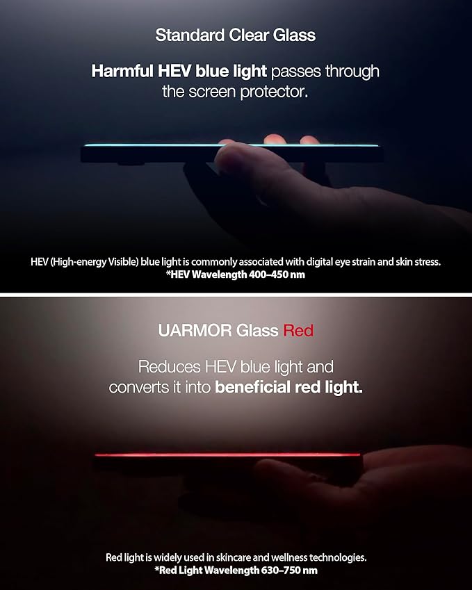 UARMOR Screen Protector for [iPhone 17 Pro] Red Light Converter Anti-Blue Light [3X Impact Resistance] 9H Tempered Glass with Easy Installation Kit Full Edge Coverage Fit [2 Pack]