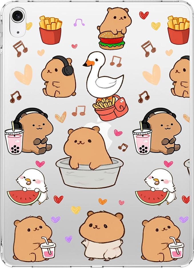 for 10.2 iPad 2019/2020/2021Cartoon Musical Capybara Crystal Clear CaseSlim Lightweight Anti-Scratch Soft TPU Bumper Hard Acrylic Back Cover for iPad 7th/8th/9th Gen for Women