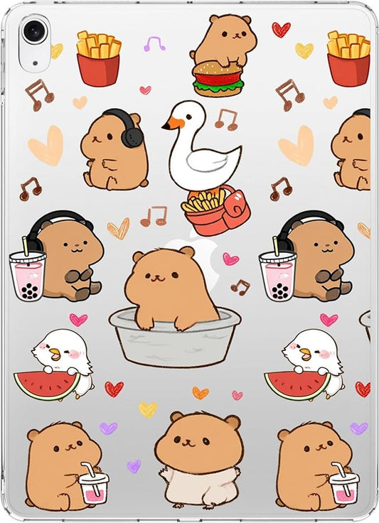 for 10.2 iPad 2019/2020/2021Cartoon Musical Capybara Crystal Clear CaseSlim Lightweight Anti-Scratch Soft TPU Bumper Hard Acrylic Back Cover for iPad 7th/8th/9th Gen for Women