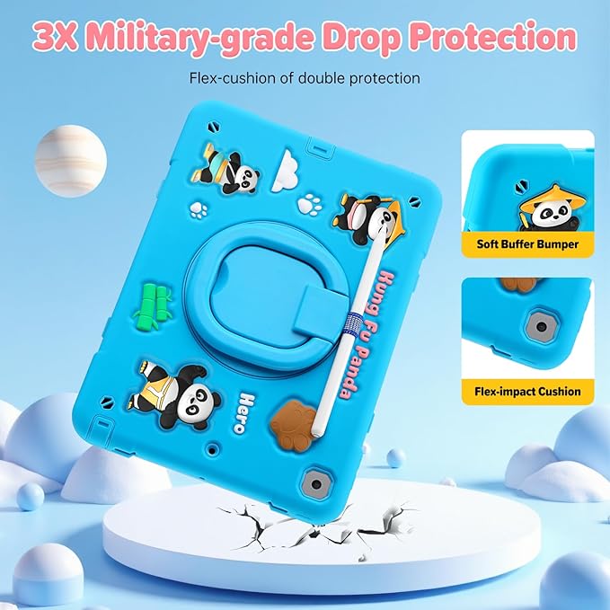 Case for iPad 9th/8th/7th Generation iPad 10.2 Inch 2021/2020/2019 Funny Cartoon Silicone 3D Panda Design Kids Case Heavy Duty Protection with Stand/Pencil Holder/Shoulder Strap