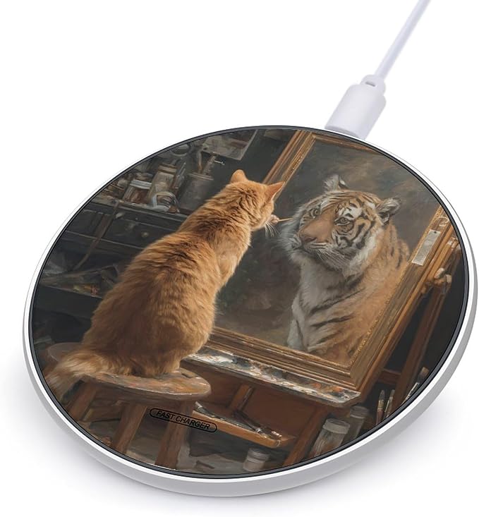 Cat Self Portrait Tiger Phone Charger Magnetic Charging Pad Anti-Slip with USB Cable